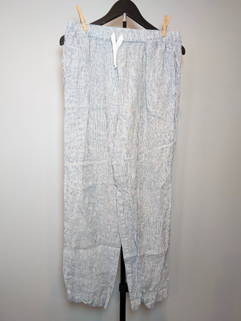 Quince Women's Size M 100% European Linen High Rise Wide Leg Blue Stripe Pants